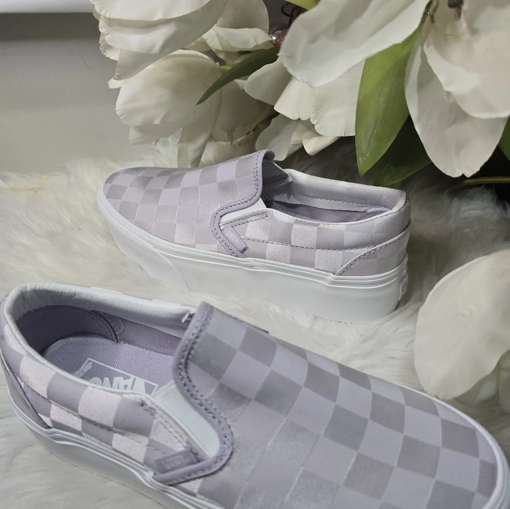 Vans Classic Slip-On Stackform Satin Checkerboard Lilac  New